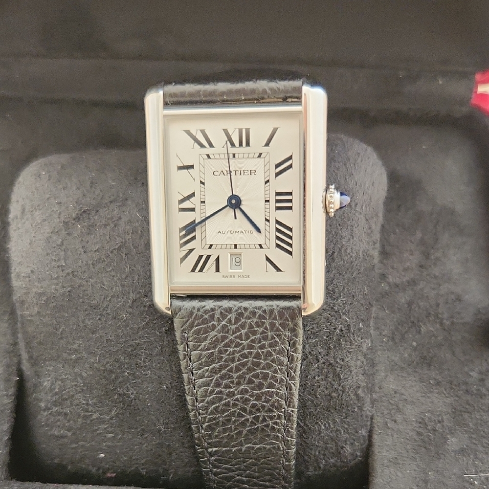 Cartier Silver Dial Watch with Black Strap